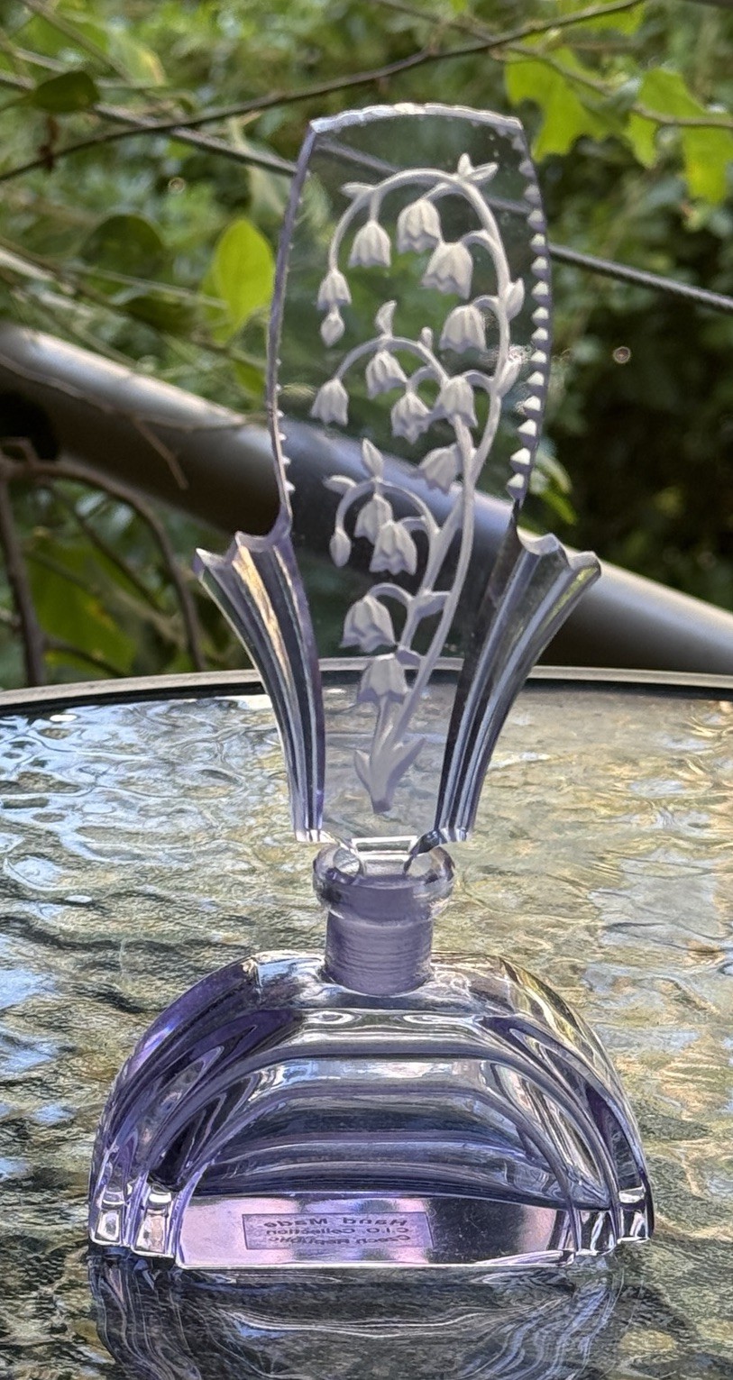 Vintage Czech Art Deco Neodymium Alexandrite Glass Perfume Bottle Lily of Valley Vintage Czech Art Deco Neodymium Alexandrite Glass Perfume Bottle Lily of Valley