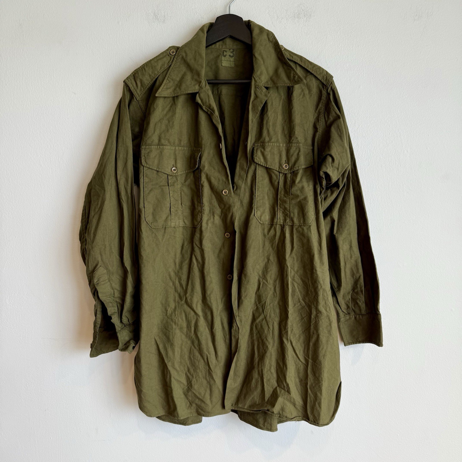 French Army 1950s Indochina War Linen Shirt Jungle Overdyed French Army 1950s Indochina War Linen Shirt Jungle Overdyed