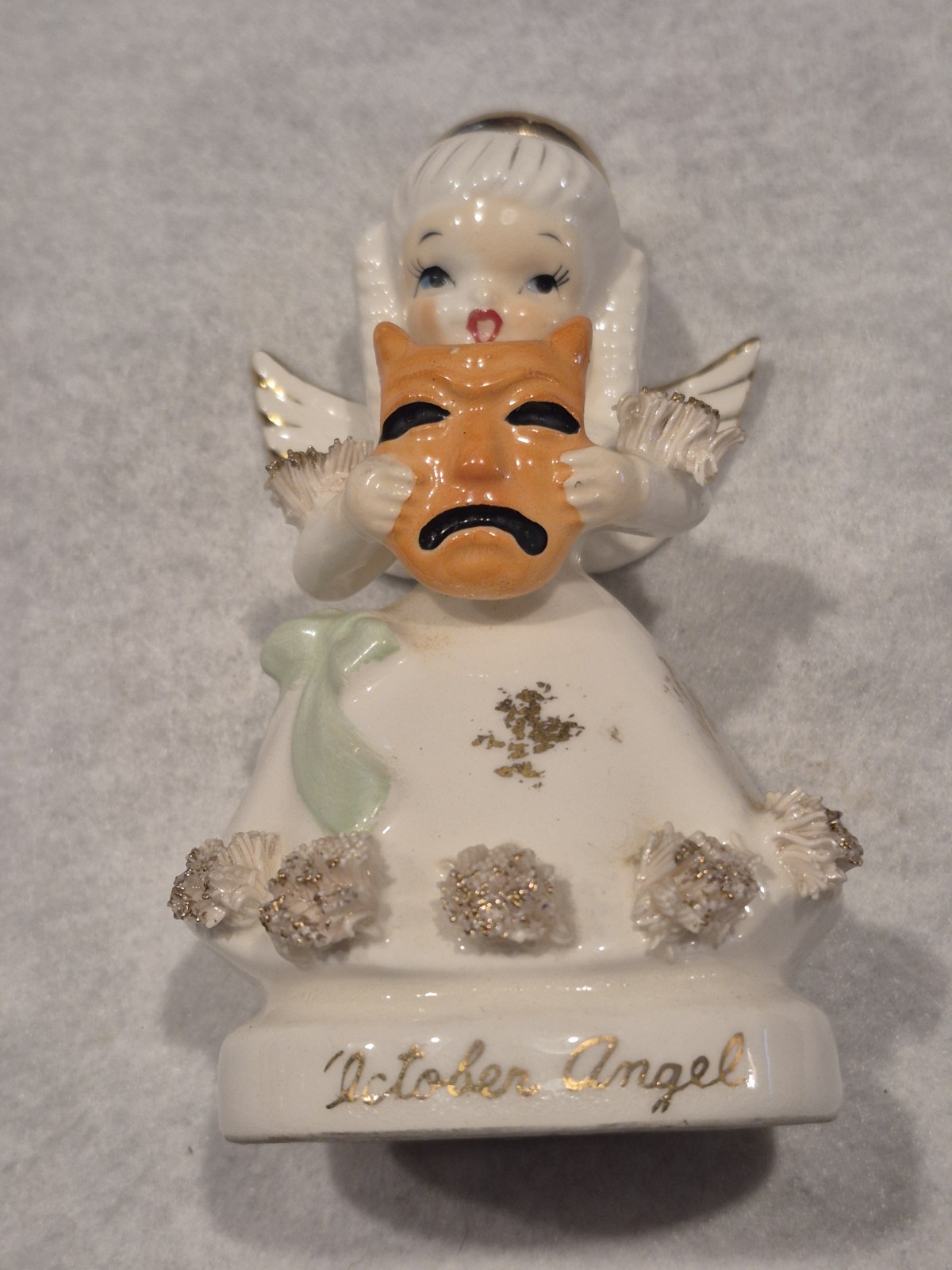 Vintage Rare 1950s Napco OCTOBER BIRTHDAY ANGEL Holding Orange Mask 1294 Damage 