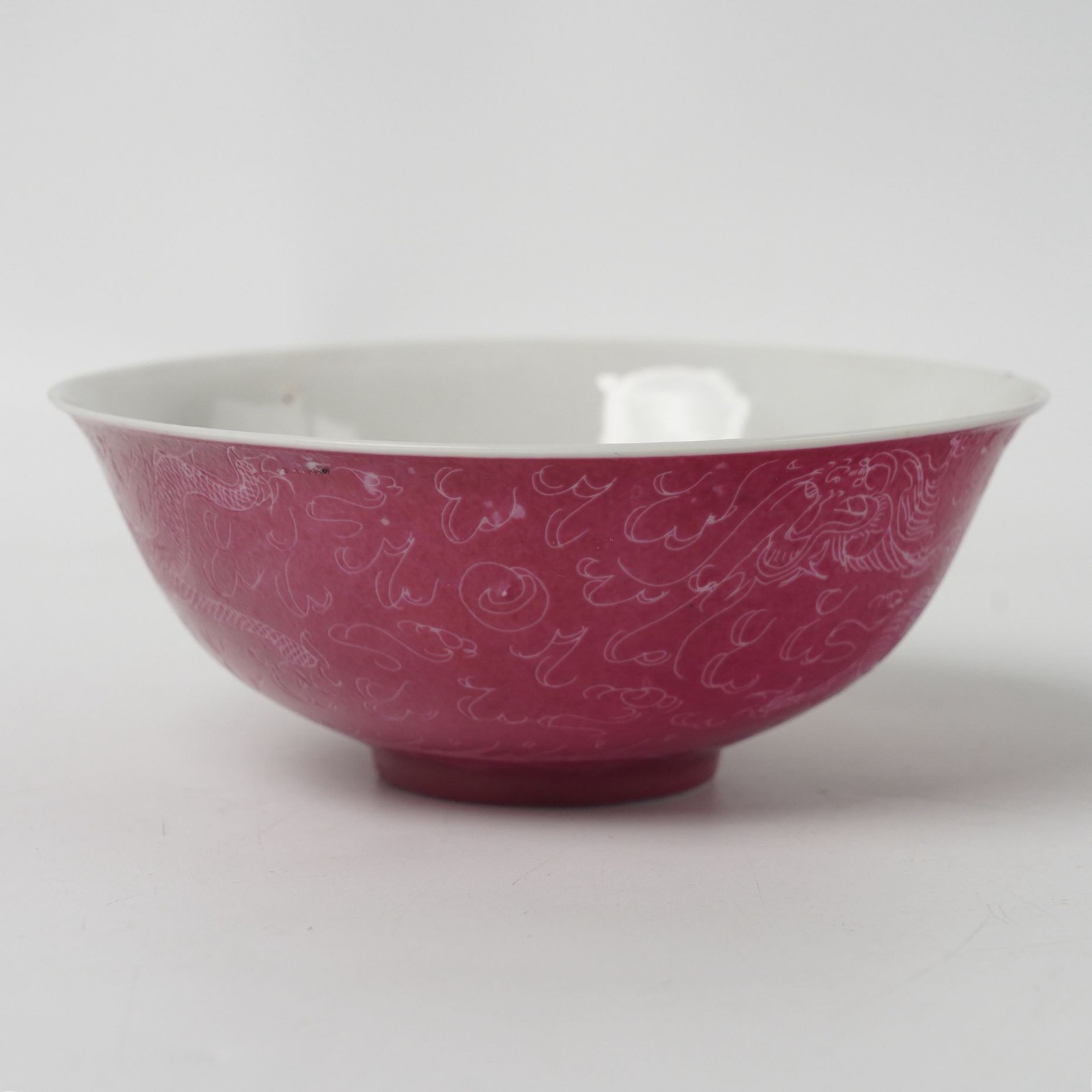 Vintage Chinese Jingdezhen Rouge Red Sgraffito Dragon Bowl Qing Style Marked