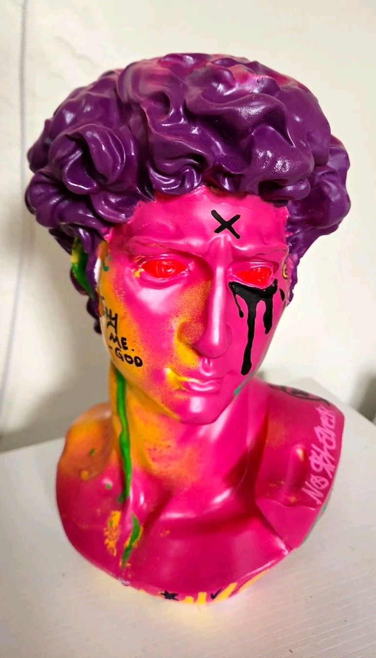 Hand Painted Graffiti Resin Bust Sculpture Unknown Artist Art Basel Pink Purple Hand Painted Graffiti Resin Bust Sculpture Unknown Artist Art Basel Pink Purple