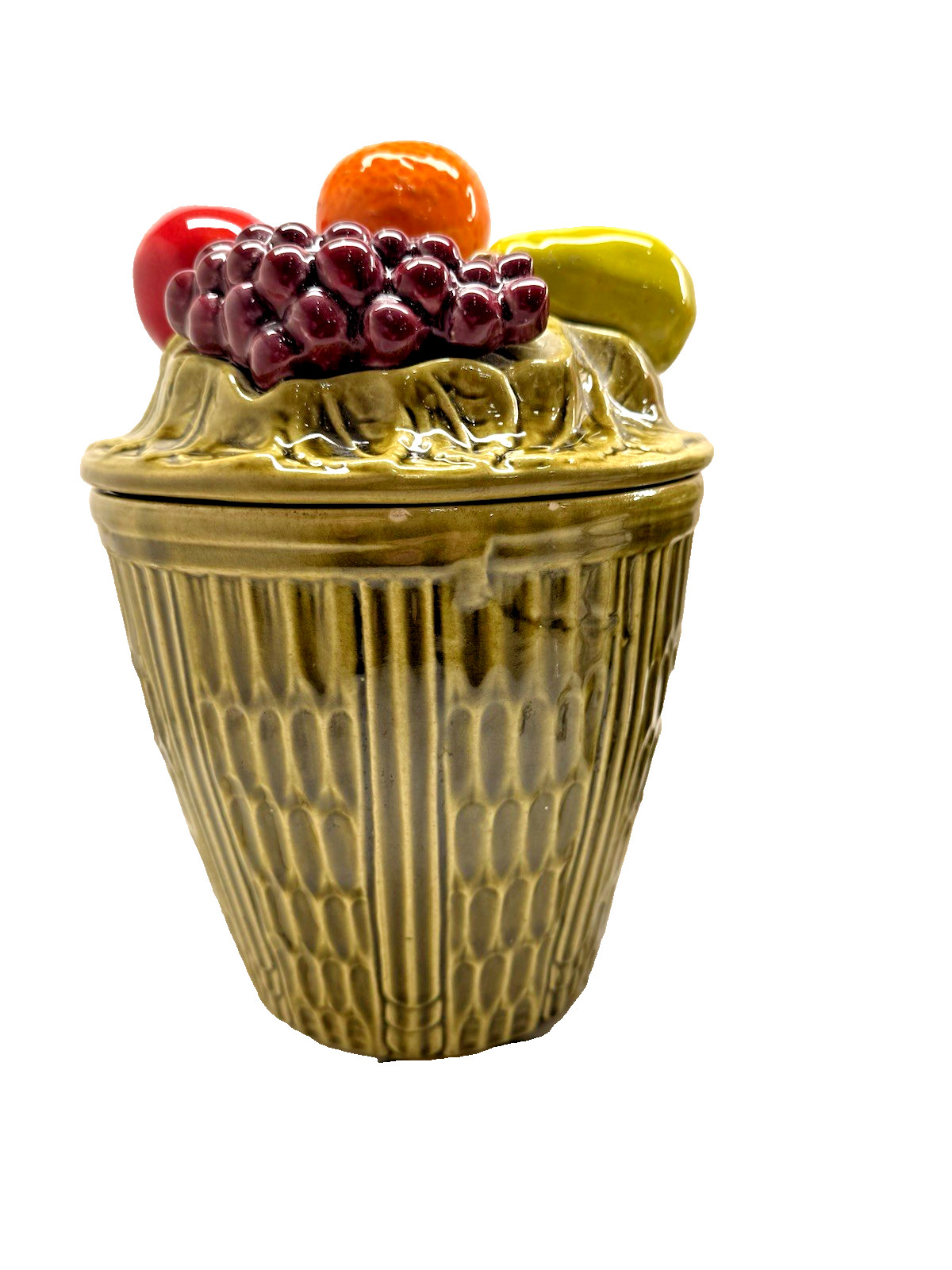 California Originals (2650) 70s Ceramic Fruit Basket Green Canister Set of 4 VTG California Originals (2650) 70s Ceramic Fruit Basket Green Canister Set of 4 VTG
