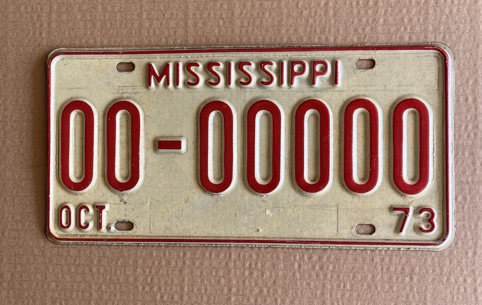 1973 Mississippi Sample License Plate 00- 00000 1973 Mississippi Sample License Plate 00- 00000