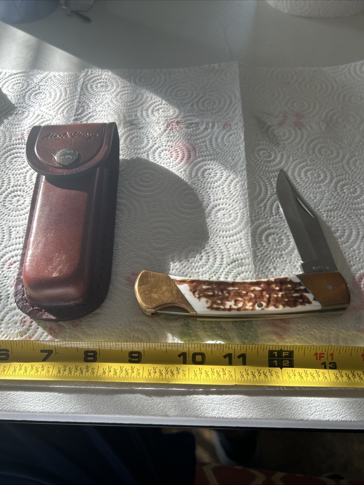 Schrade Uncle Henry PAPA BEAR Lockback Skinning Knife + Leather Belt Sheath LB8