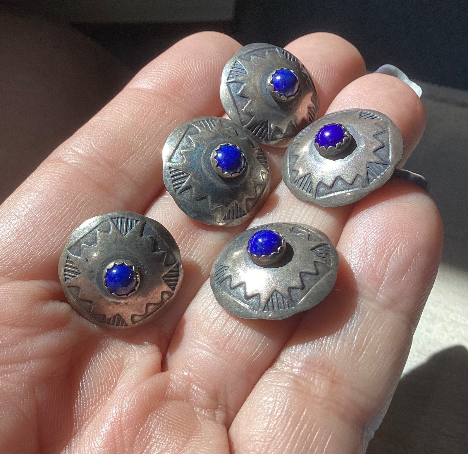 Set of 5 Vintage Southwestern Sterling Silver Buttons with Lapis Stones Set of 5 Vintage Southwestern Sterling Silver Buttons with Lapis Stones