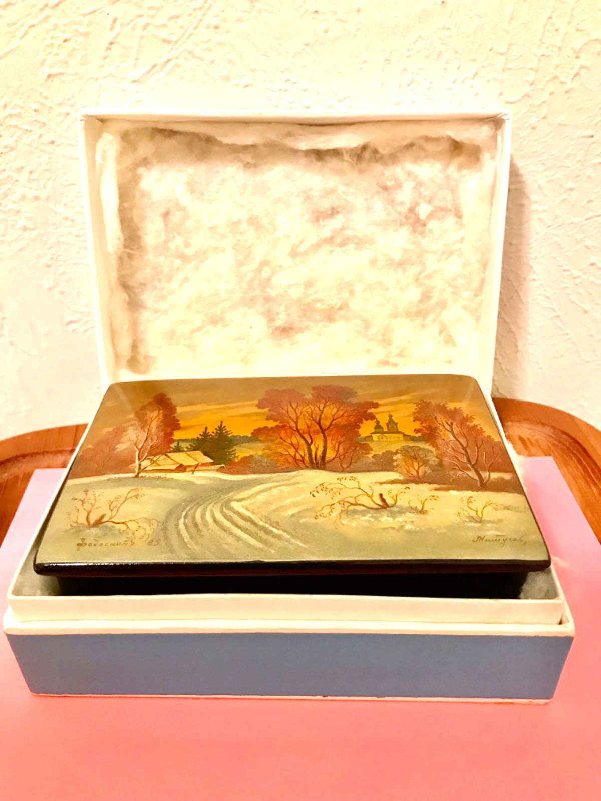 🔥LARGE Rare 22K GOLD base Winter Nature Scene Russian Lacquer Box FEDOSKINO 🔥LARGE Rare 22K GOLD base Winter Nature Scene Russian Lacquer Box FEDOSKINO
