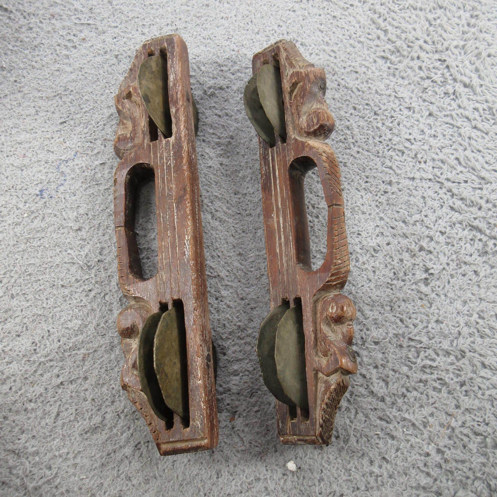 Vintage Wooden Brass Unique Shape Hand Playing Musical Instrument Old Antique Vintage Wooden Brass Unique Shape Hand Playing Musical Instrument Old Antique