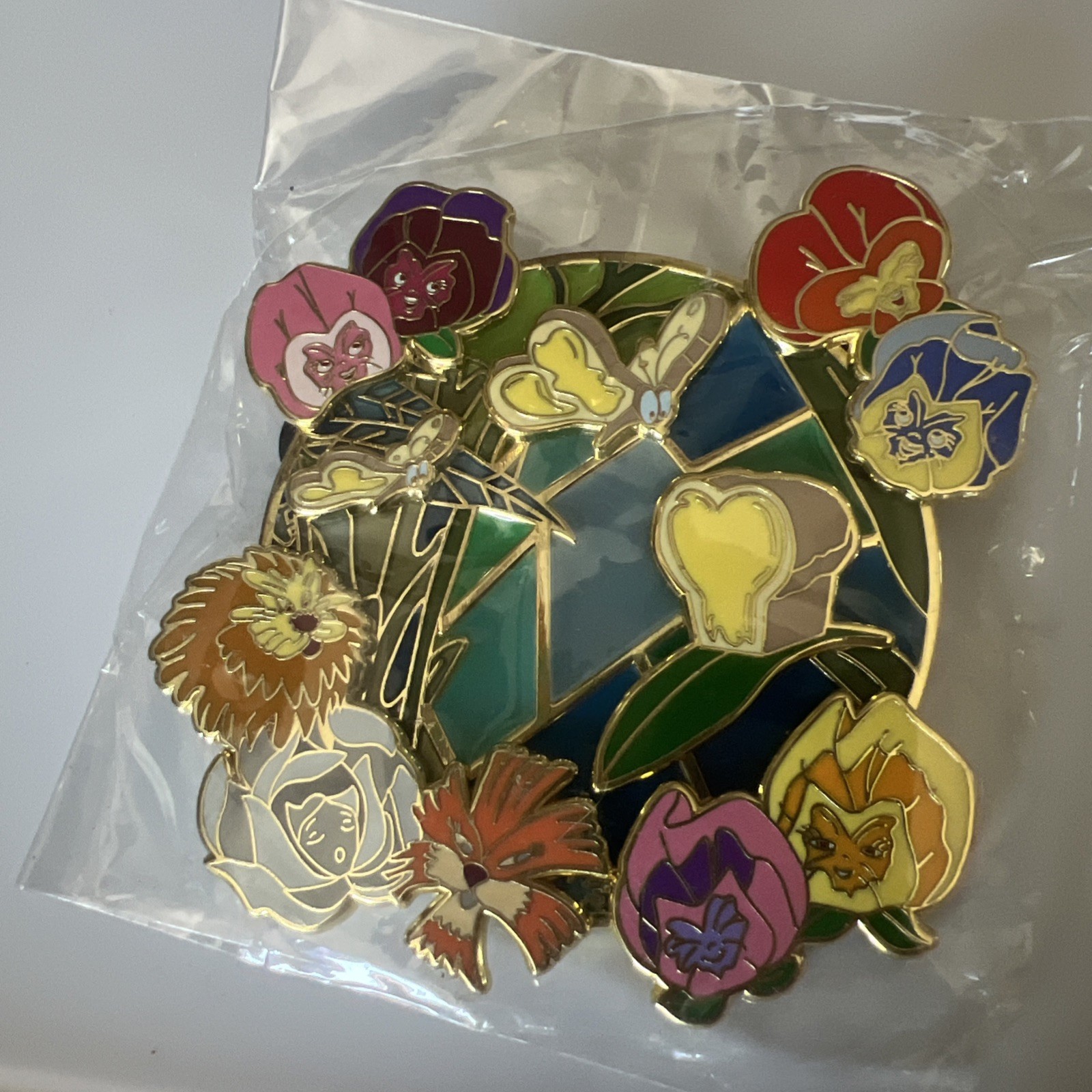 Alice in Wonderland Butterflies Lion Flowers Pansies Stained Glass LE 50 Alice in Wonderland Butterflies Lion Flowers Pansies Stained Glass LE 50