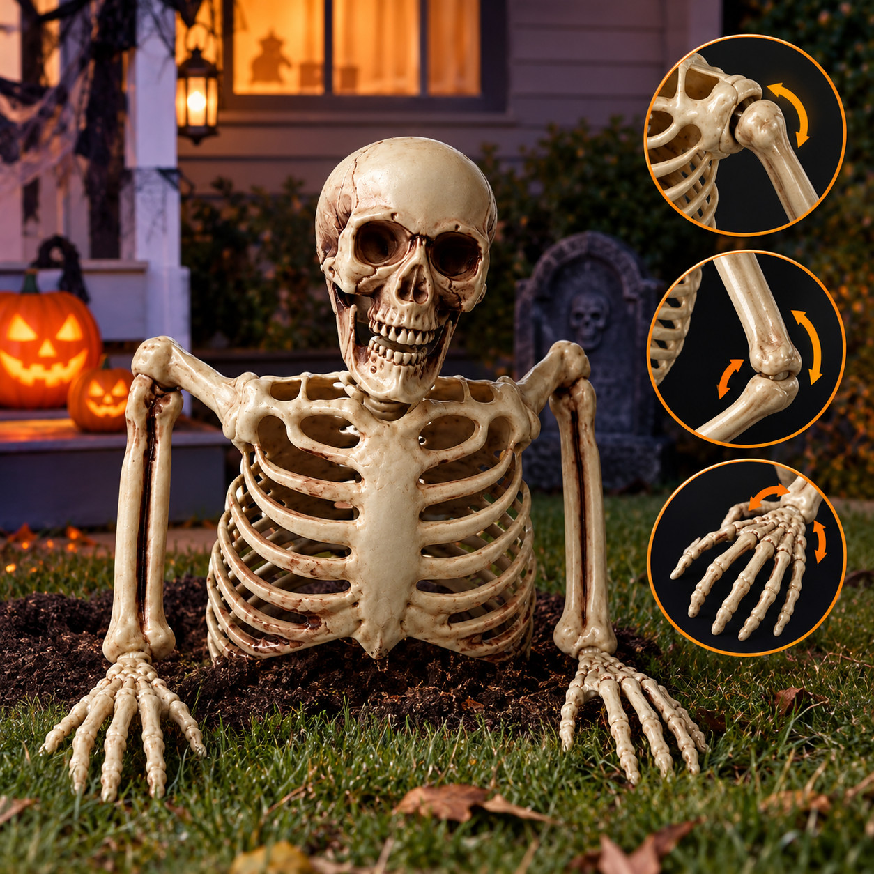 Realistic Halloween Skeleton Decoration with Movable Joints, Outdoor Yard Party Realistic Halloween Skeleton Decoration with Movable Joints, Outdoor Yard Party