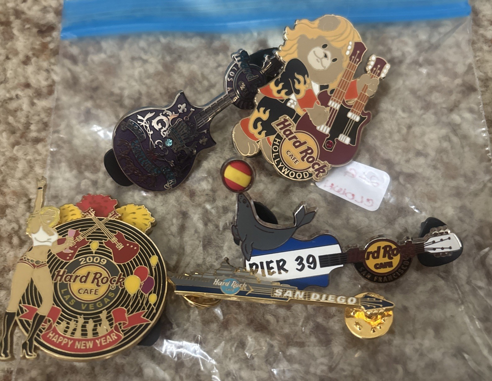 Hard Rock Cafe Pins - Lot Of 5 Pins 2009 Vegas, LA, Hollywood, SD, SF