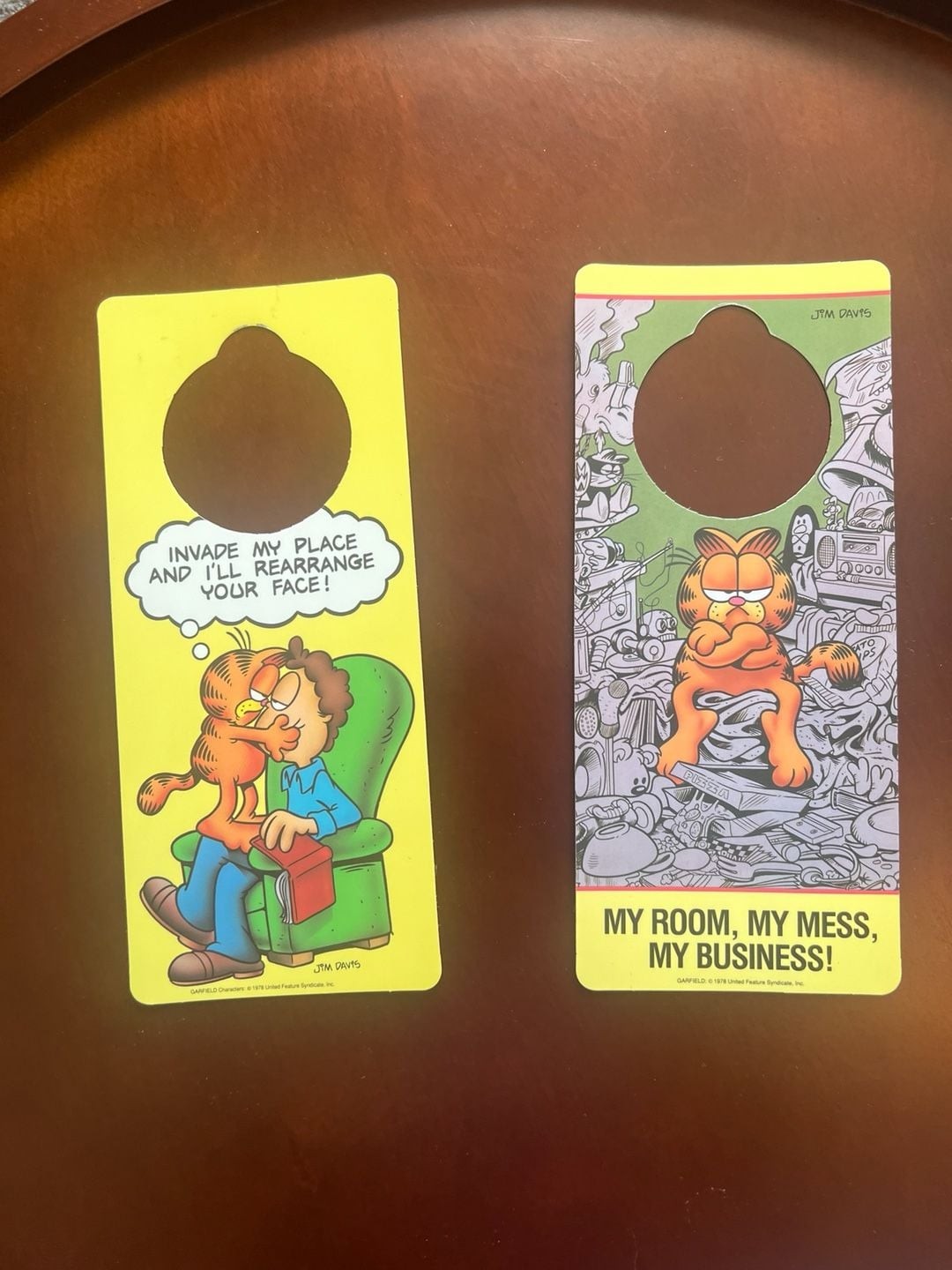 Vintage 1978 Garfield Jim Davis Double-Sided Doorknob Hangers Set of 2 Vintage 1978 Garfield Jim Davis Double-Sided Doorknob Hangers Set of 2
