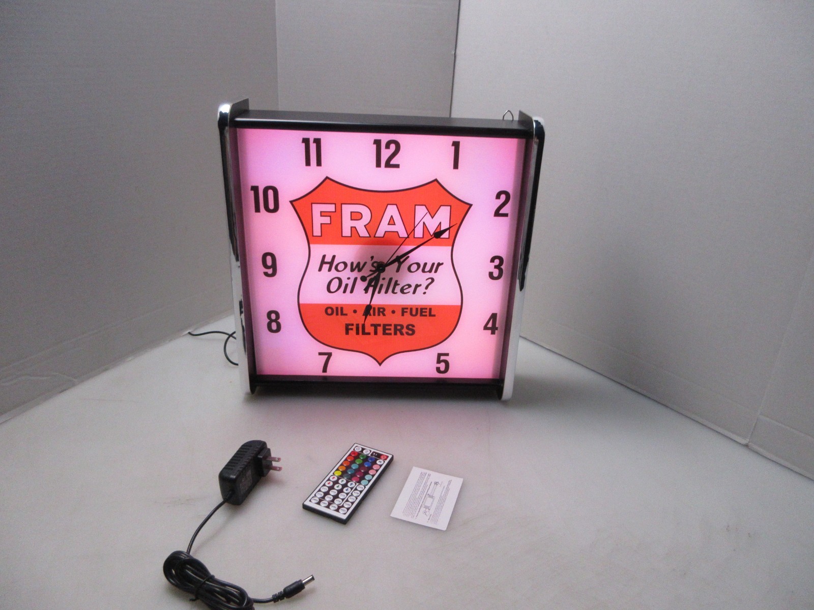 Fram oil Filters LED light up Advertising wall clock Brand New Fram oil Filters LED light up Advertising wall clock Brand New