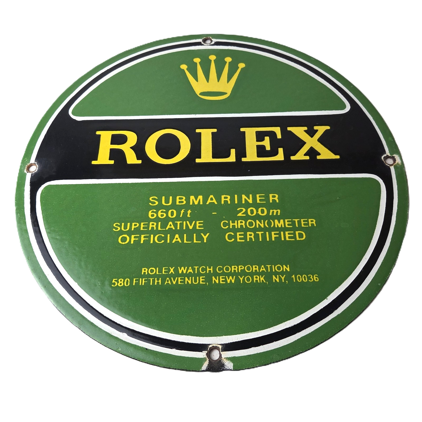 Vintage Rolex Luxury Watches Porcelain Sign - Submariner Store Gas Pump Sign