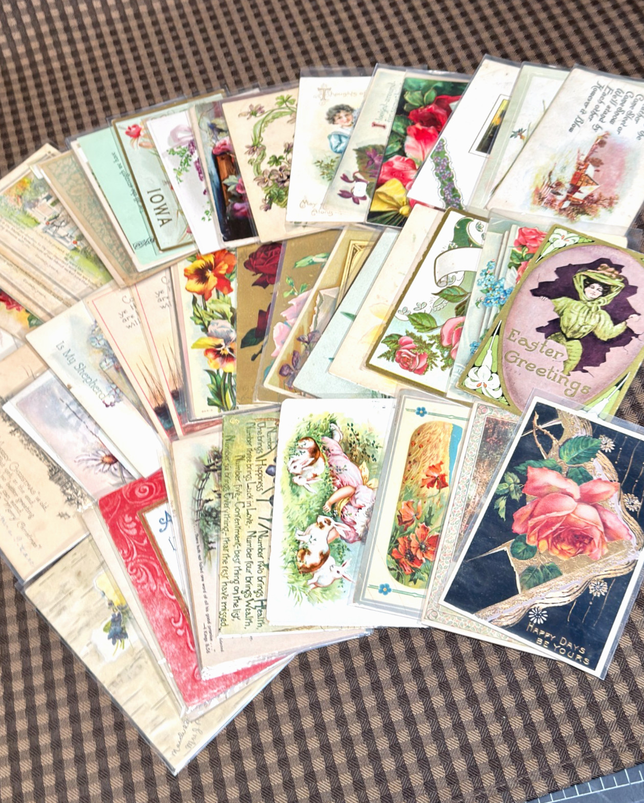 Lot of 55 Various Vintage Antique Greetings Postcards Holidays Poems Friendship