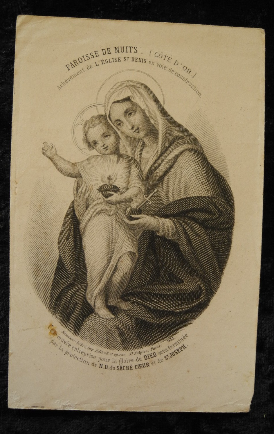 OLD VINTAGE ANTIQUE HOLY CARD / PRAYER CARD "PAROISSE DE NUITS" 12/13