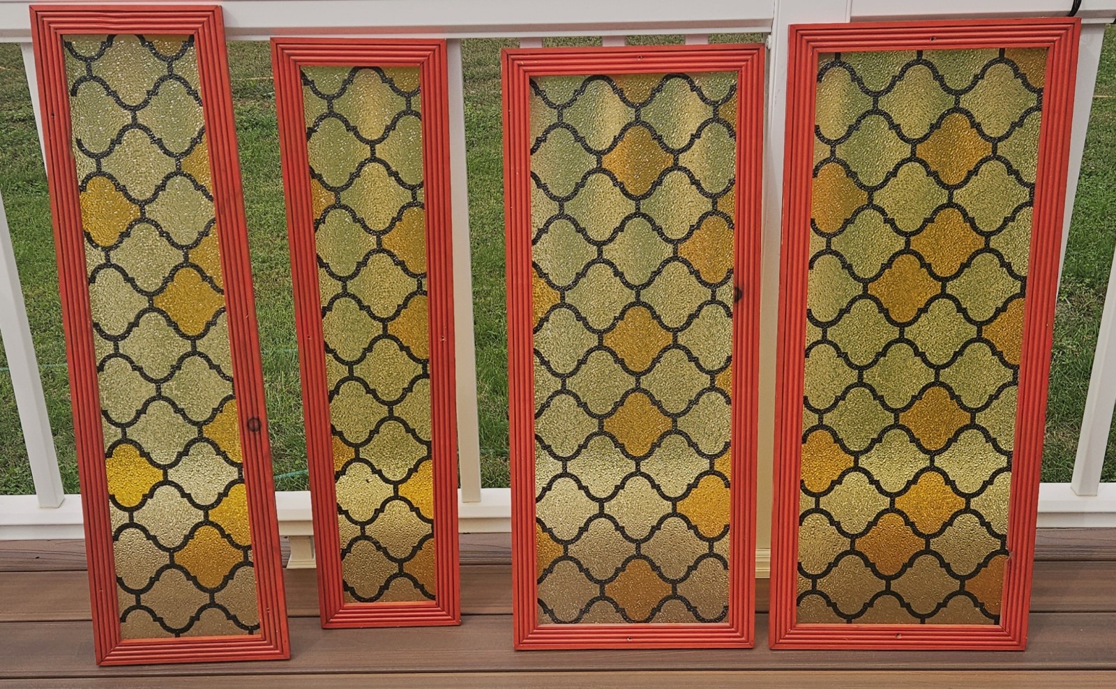 Four 1970"s Vintage Mid-Century Retro Amber/Orange Lucite Acrylic Framed Panels Four 1970"s Vintage Mid-Century Retro Amber/Orange Lucite Acrylic Framed Panels