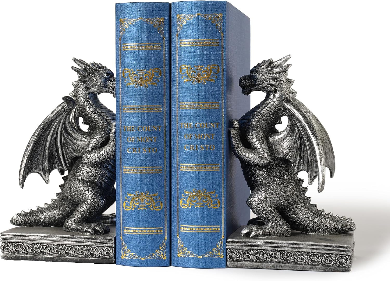 7 Inch Metallic Silver Dragon Decorative Bookends Pair