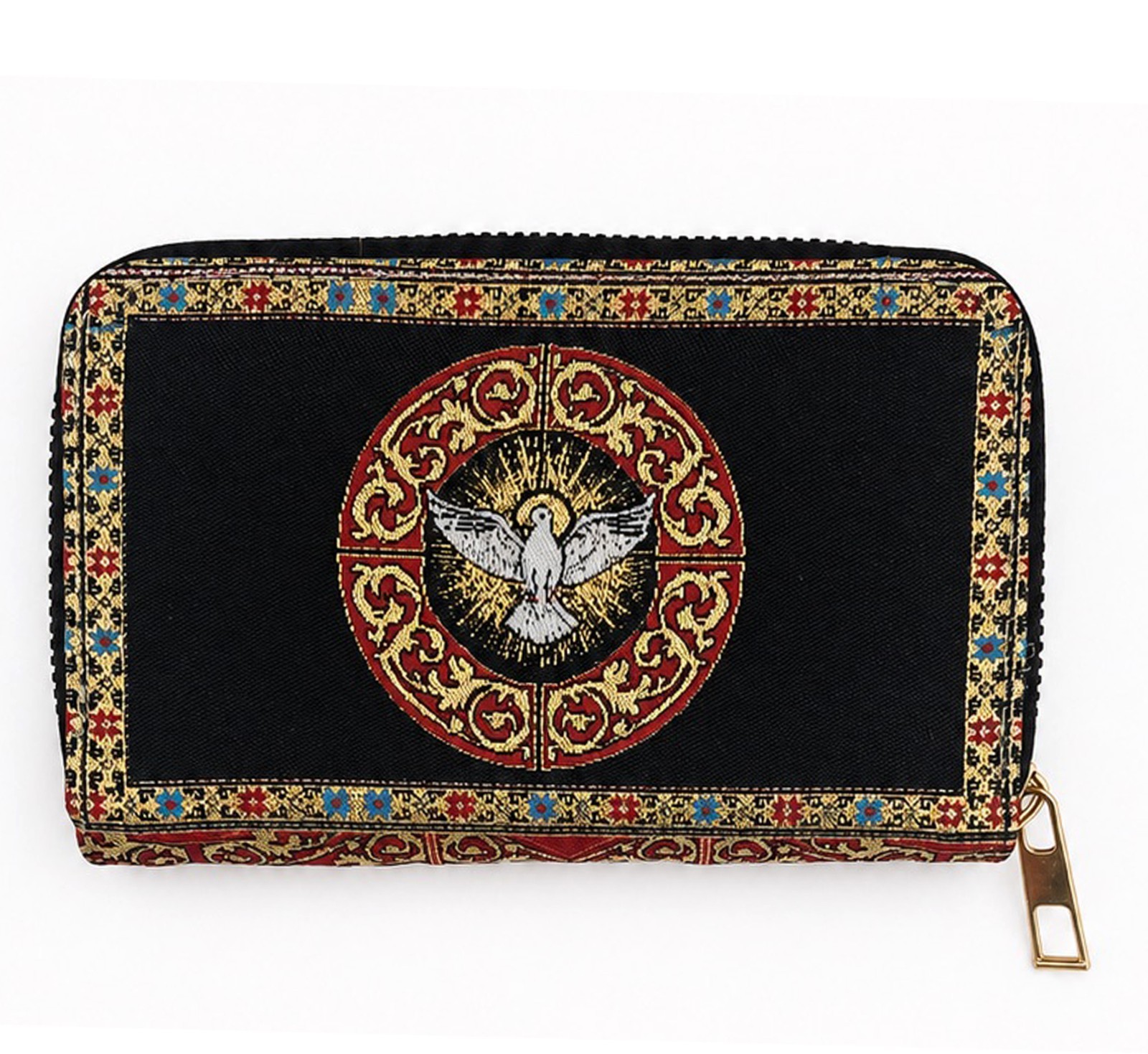 Christian Tapestry Wallet with Holy Spirit Dove, Lined Zipper Coin Purse Gift