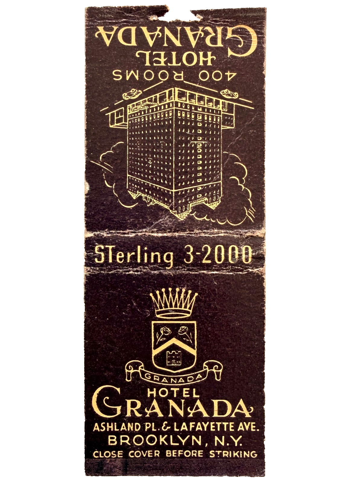 1940s Hotel Granada Brooklyn NY Matchbook Cover Art Deco Building Vintage 1940s Hotel Granada Brooklyn NY Matchbook Cover Art Deco Building Vintage