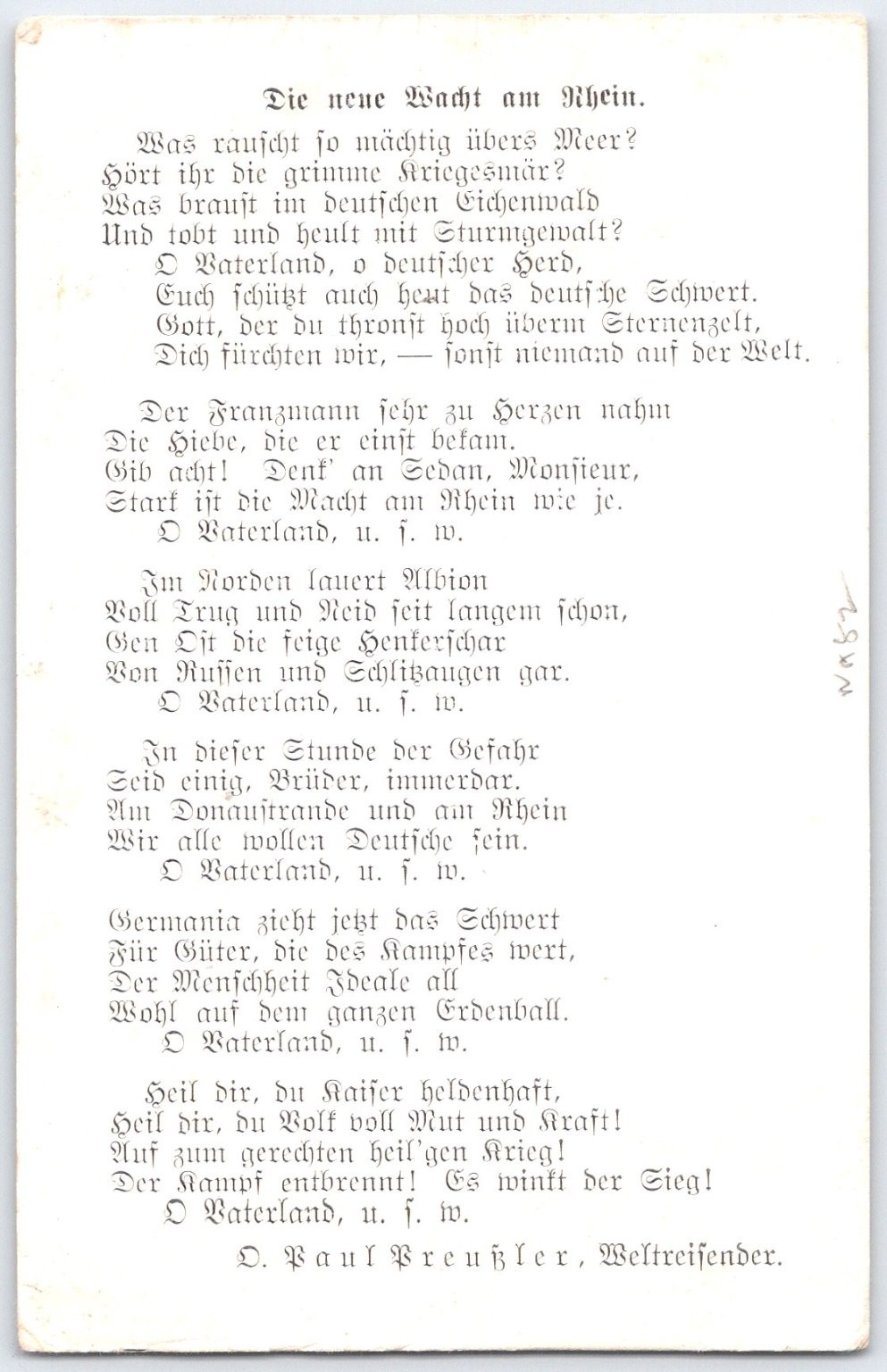 Vintage O. Paul Preussler German Patriotic Postcard with Poem WWI Vintage O. Paul Preussler German Patriotic Postcard with Poem WWI
