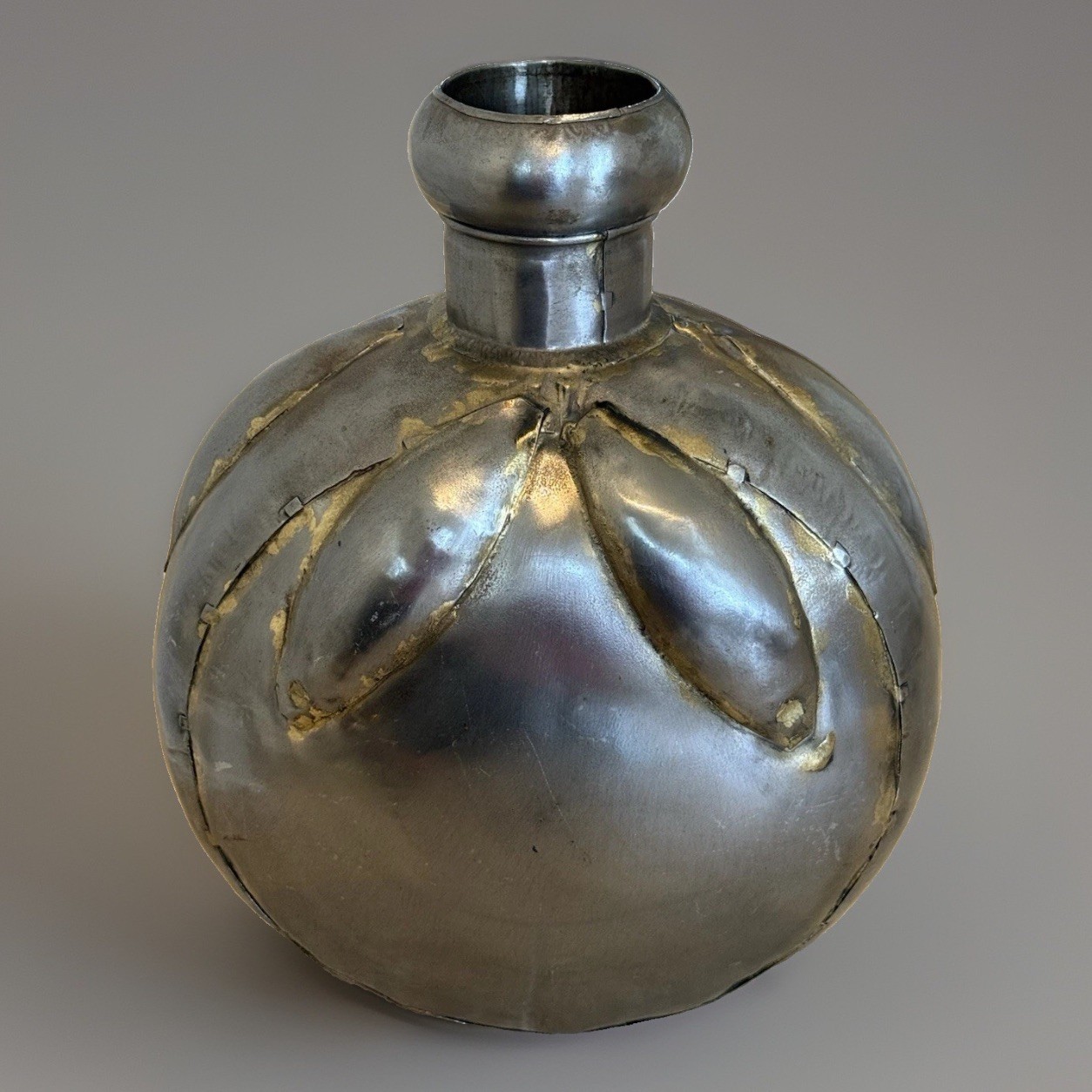 Vintage Brutalist Mixed Metal Water Vessel Jug Large Floor Vase India 16” Vintage Brutalist Mixed Metal Water Vessel Jug Large Floor Vase India 16”