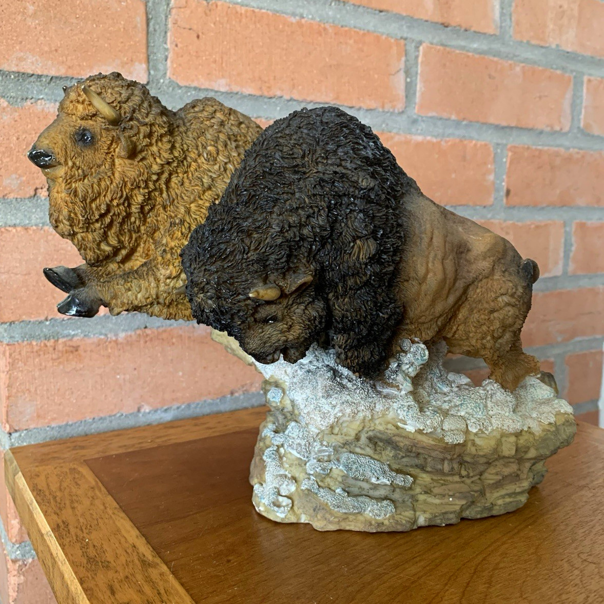 Pair of Charging Buffalo Resin Figurine Sculpture Brown/Black Approx 9 in Long Pair of Charging Buffalo Resin Figurine Sculpture Brown/Black Approx 9 in Long