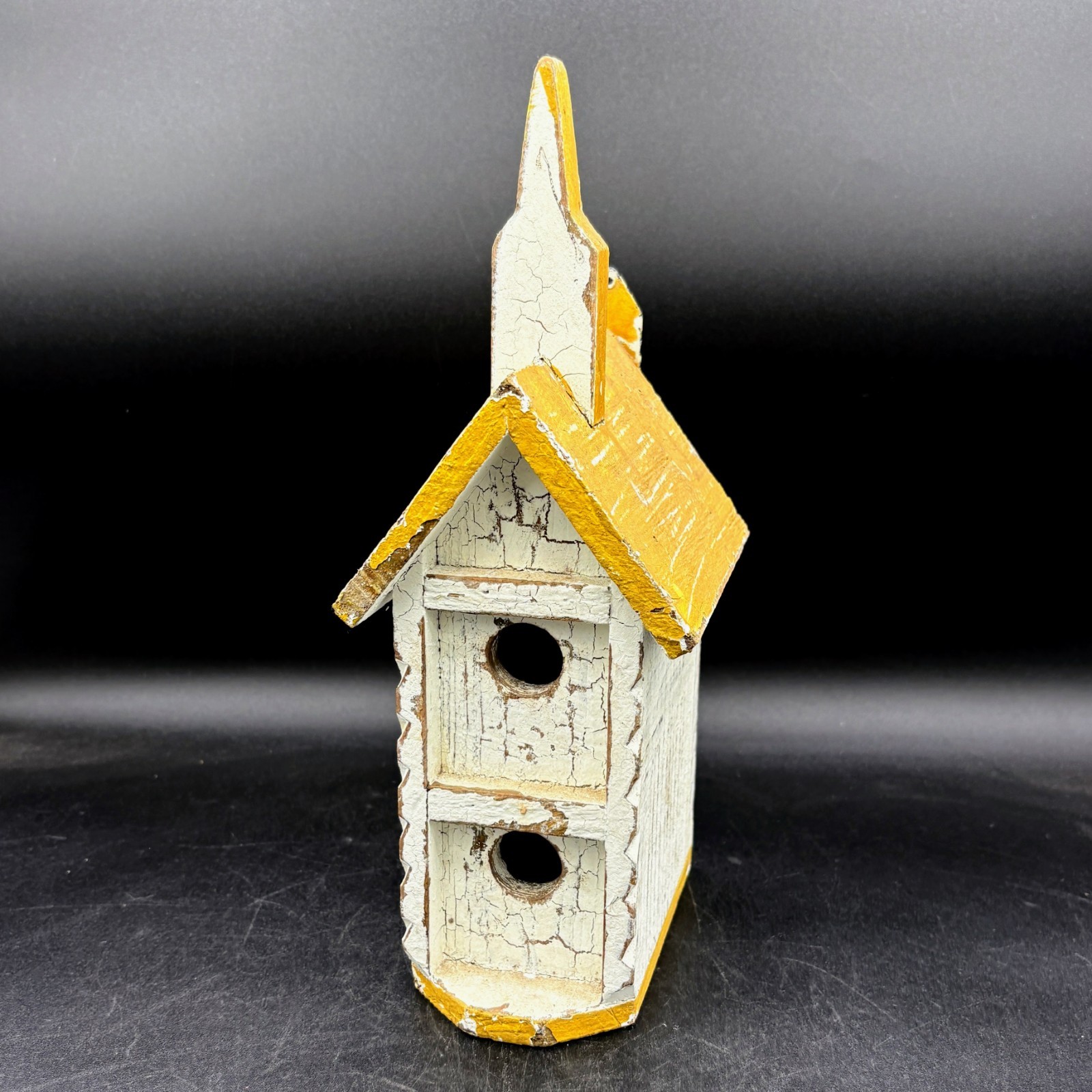 Primitive Style Vintage Hand Made Wood Birdhouse Church 2 Holes White Yellow Primitive Style Vintage Hand Made Wood Birdhouse Church 2 Holes White Yellow