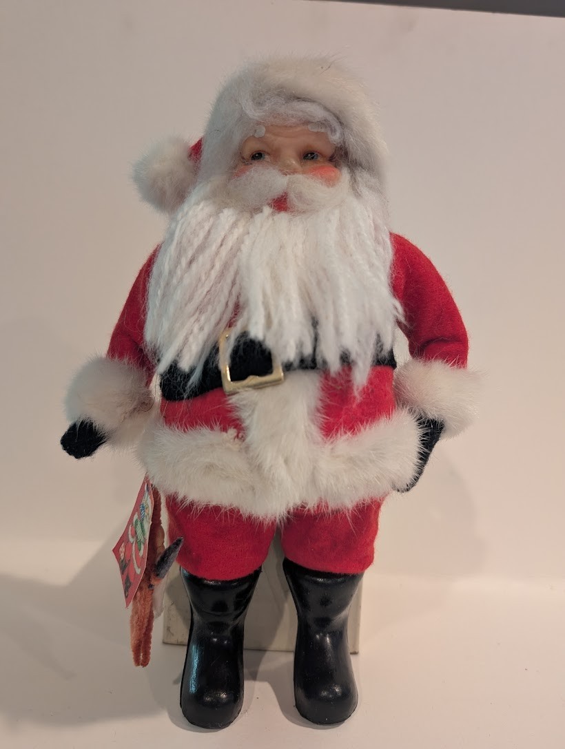 RARE VTG Rubber Face Rabbit Fur Trimmed Santa w/Belsnickle Chenille Santa Tag RARE VTG Rubber Face Rabbit Fur Trimmed Santa w/Belsnickle Chenille Santa Tag