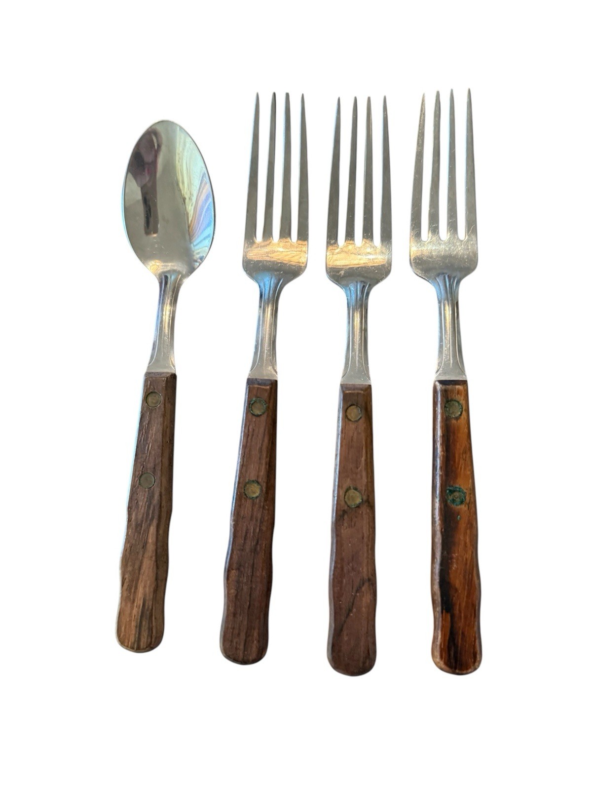 Vintage Wooden Fork Spoon Set 4 Stainless USA