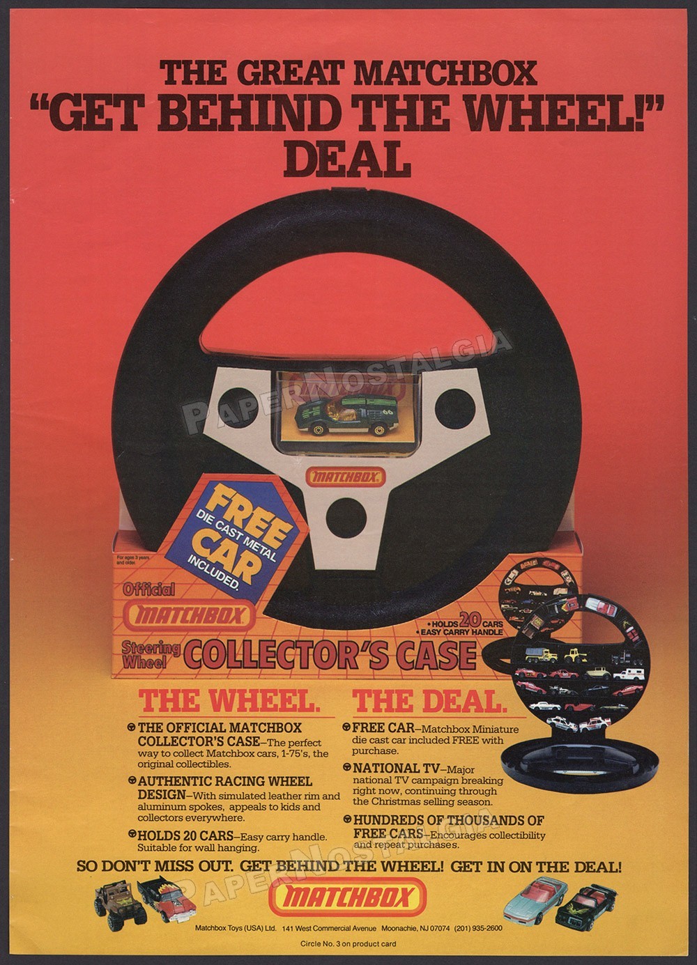 MATCHBOX - Original 1983 Trade AD / poster -- Steering Wheel Collector's Case Ad