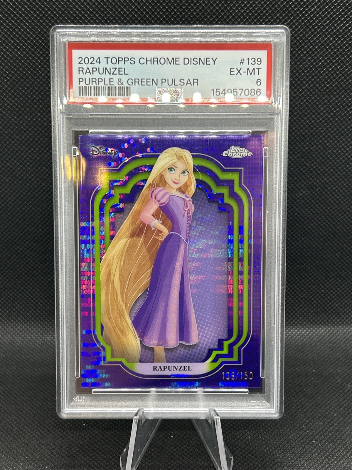 2024 Topps, Disney Chrome Rapunzel, Purple And Green Pulsar