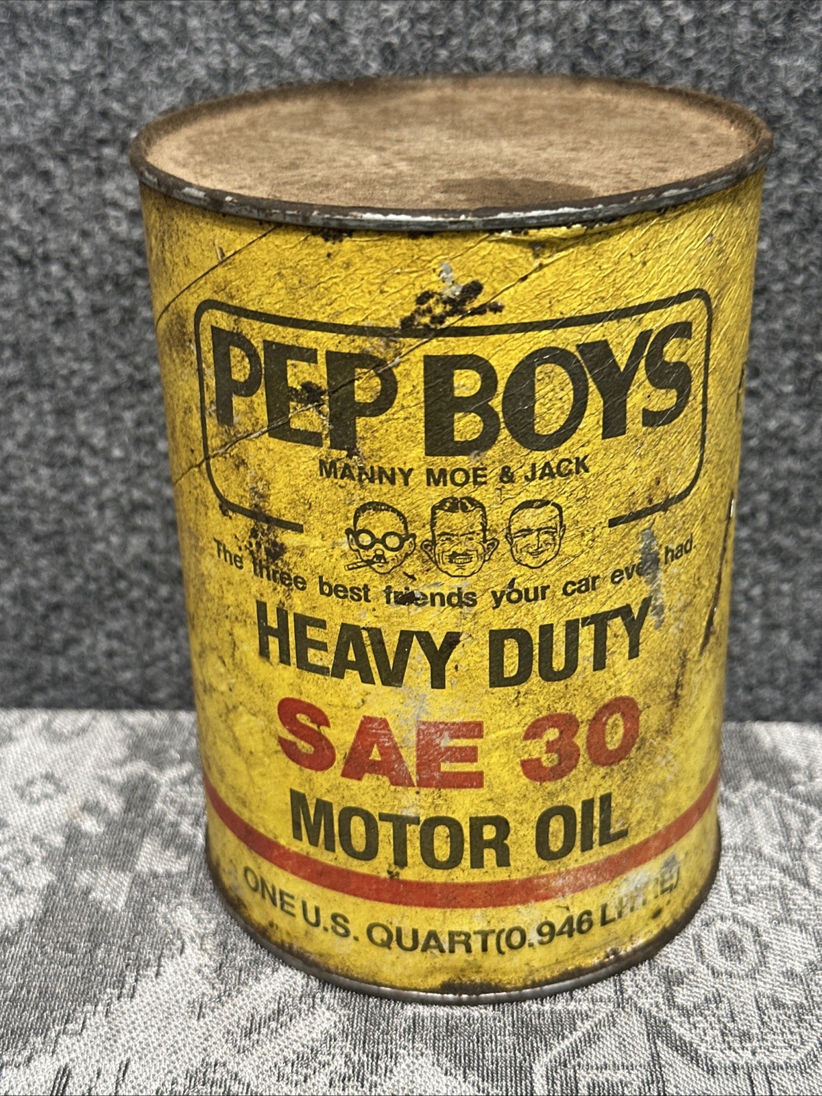 Vintage PEP BOYS Full 1qt Oil Can Heavy Duty 30 Manny Moe Jack Vintage PEP BOYS Full 1qt Oil Can Heavy Duty 30 Manny Moe Jack