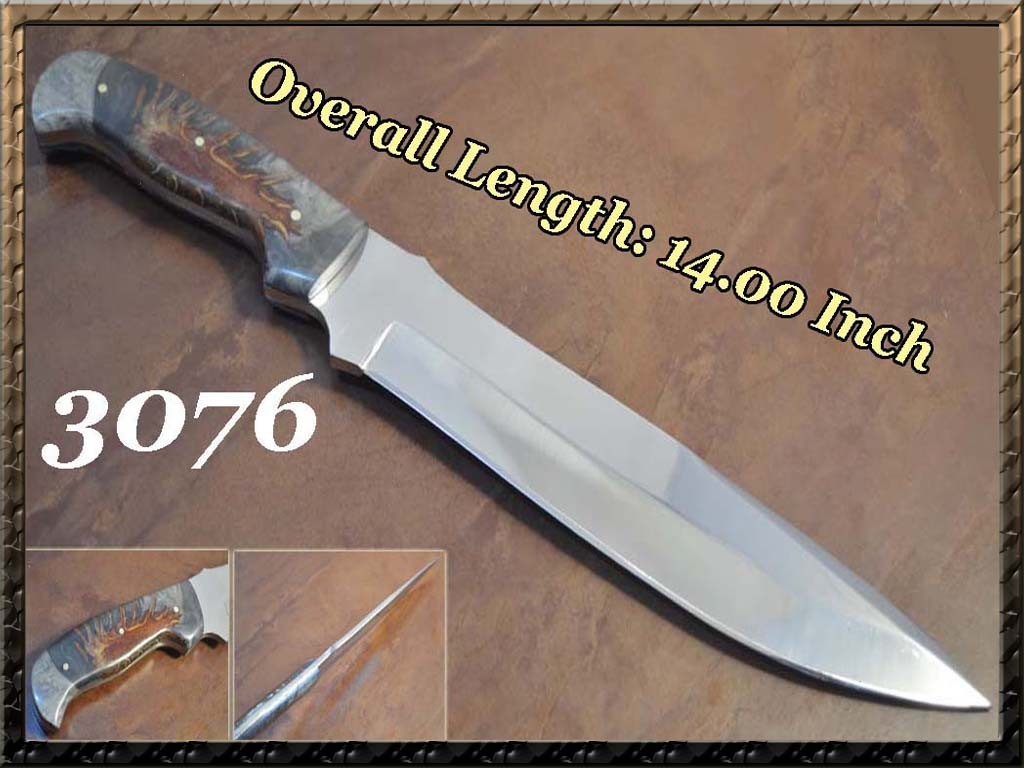 Custom Handmade D2 steel 14 inch hunting knife pinecone resin handle/sheath