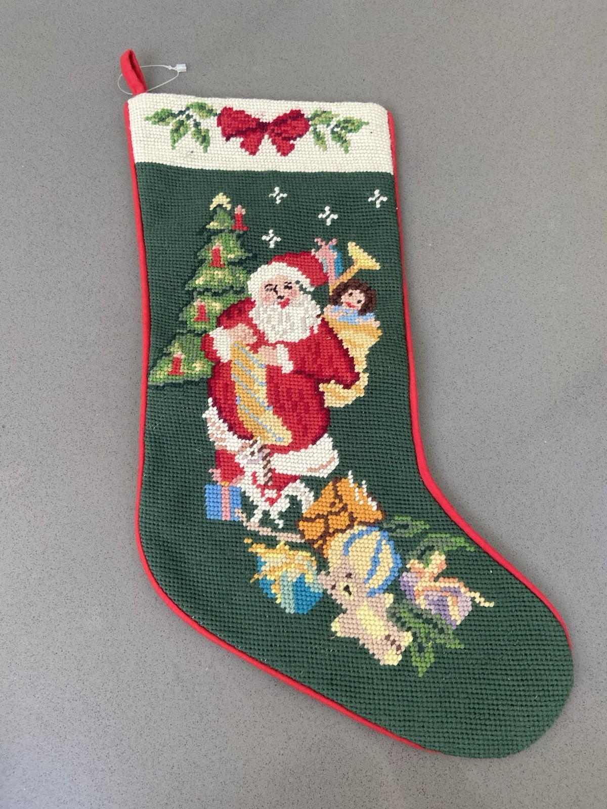 Vintage Wool Needlepoint Christmas Stocking Santa Toys Handmade Vintage Wool Needlepoint Christmas Stocking Santa Toys Handmade