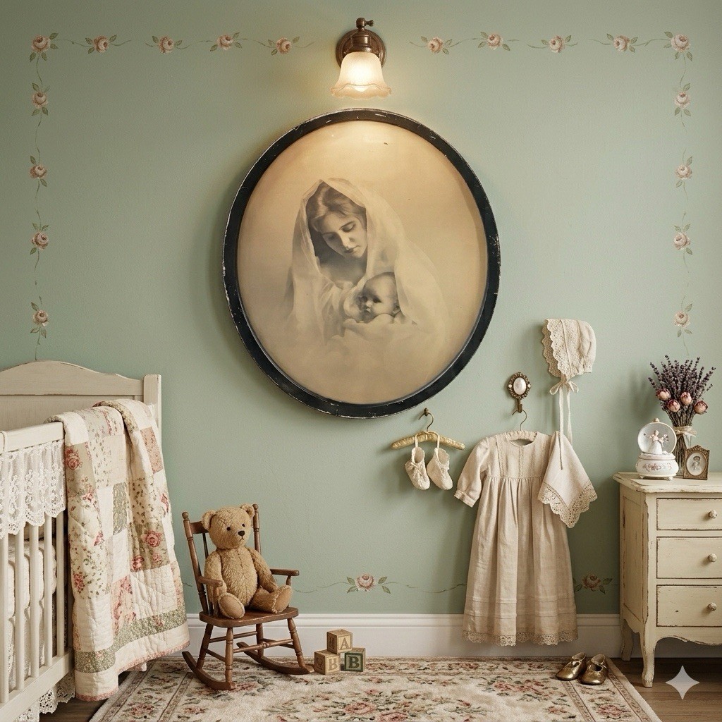 Antique Joseph Knaffl "Madonna and Child" Framed Print - 12.5" Round Antique Joseph Knaffl "Madonna and Child" Framed Print - 12.5" Round