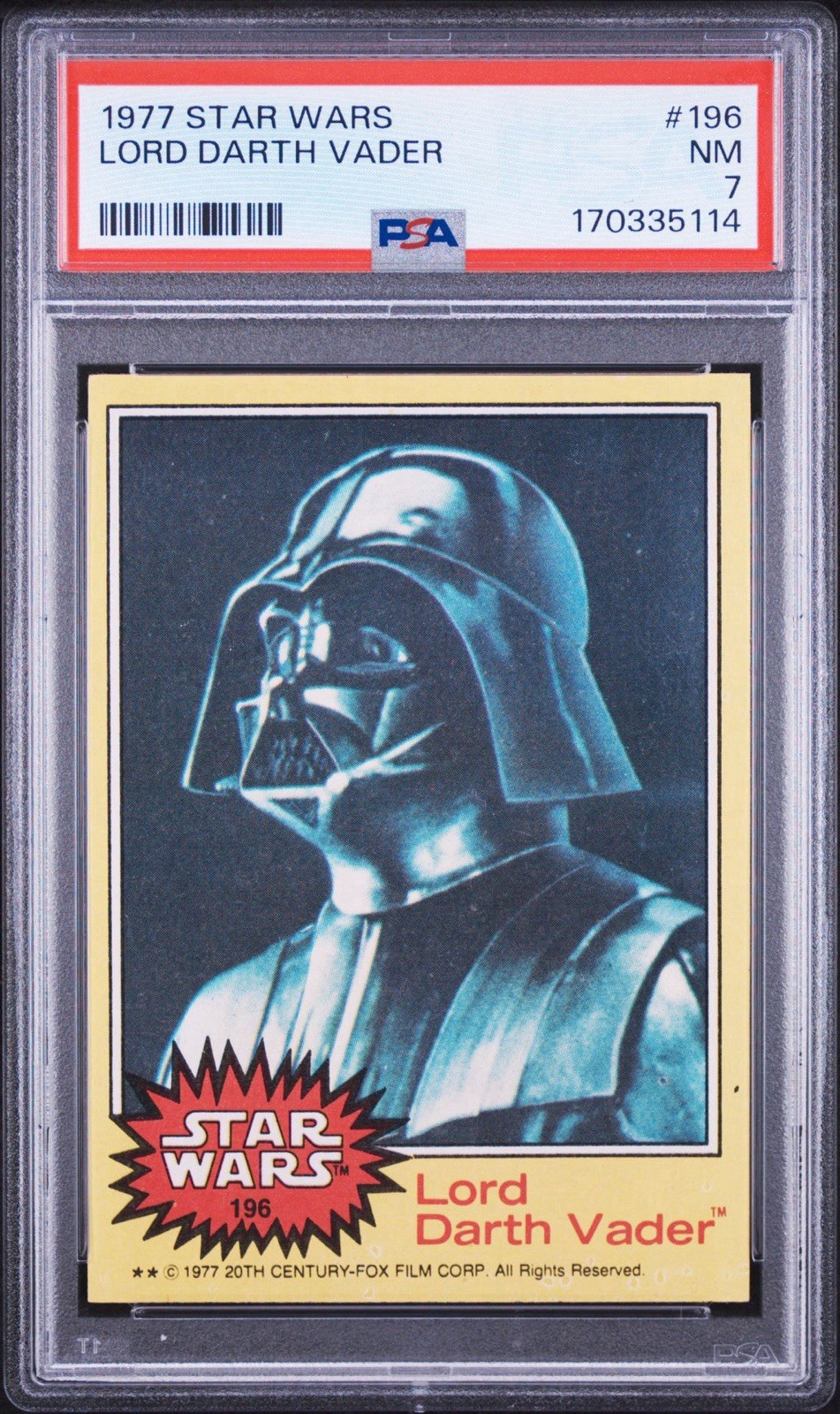 1977 Topps Star Wars Card #196 Lord Darth Vader PSA 7 NM 1977 Topps Star Wars Card #196 Lord Darth Vader PSA 7 NM