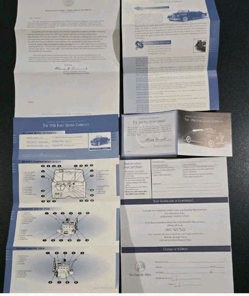 Franklin Mint Paperwork COA only 1935 Mercedes 500K 1928 Stutz 1936 Cabriolet