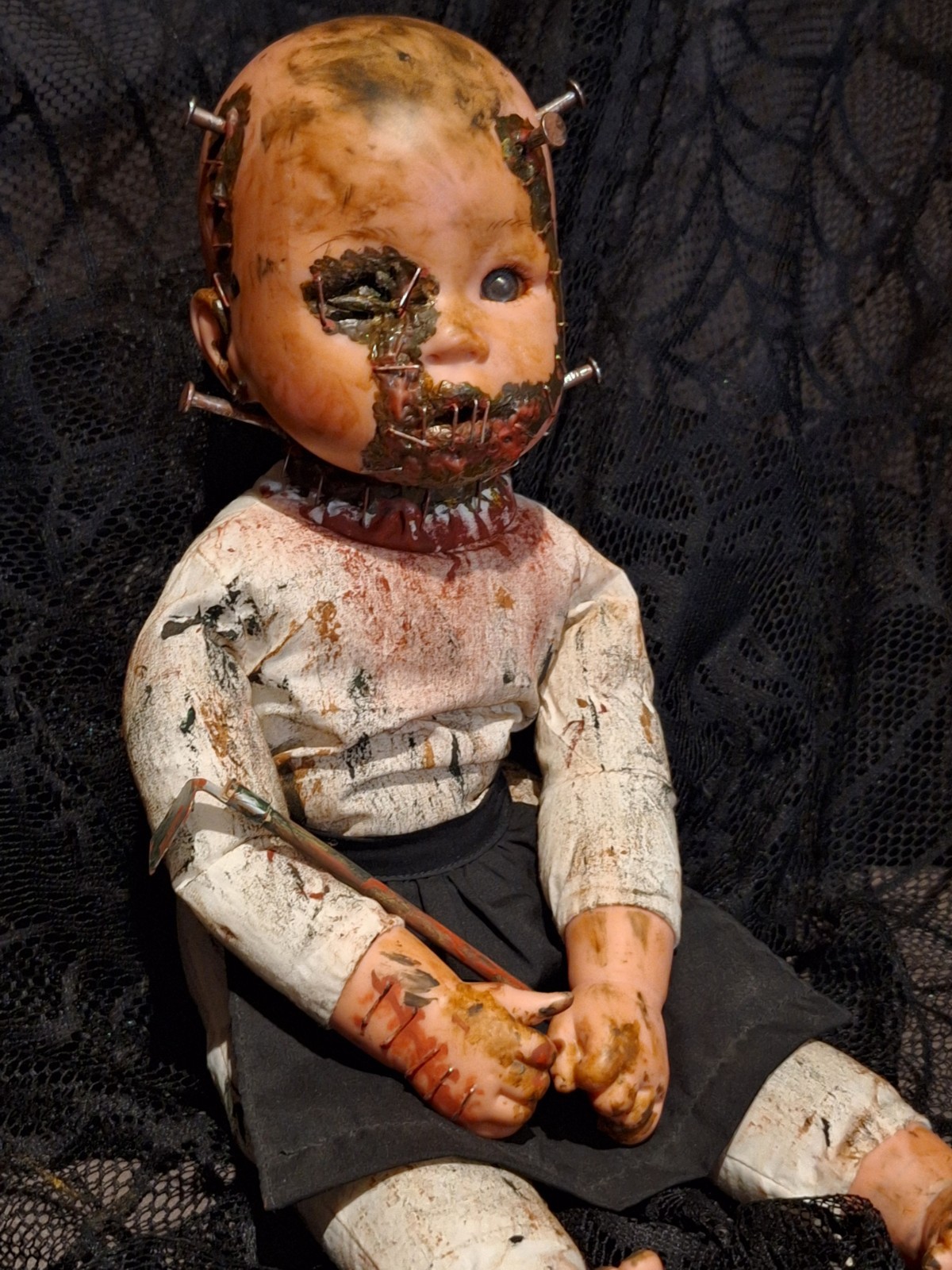 OOAK Creepy Doll 18 In Tall Halloween Prop Handmade Sits And Lays OOAK Creepy Doll 18 In Tall Halloween Prop Handmade Sits And Lays