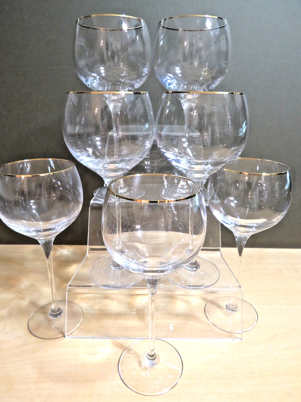 Set-7 Lenox Gold Eternal Water Goblet Glasses Dimension Shape Crystal 8-3/4" Set-7 Lenox Gold Eternal Water Goblet Glasses Dimension Shape Crystal 8-3/4"
