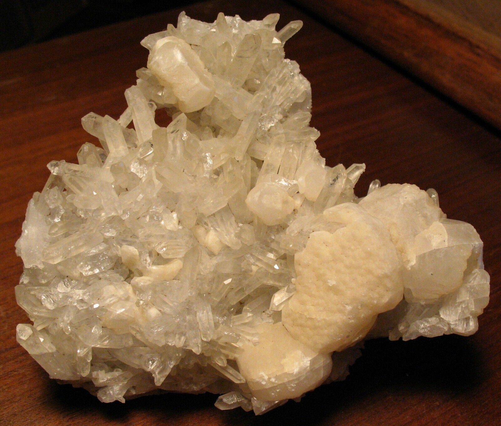 Superb Large Plate Gemmy Quartz Crystals with Calcite Superb Large Plate Gemmy Quartz Crystals with Calcite