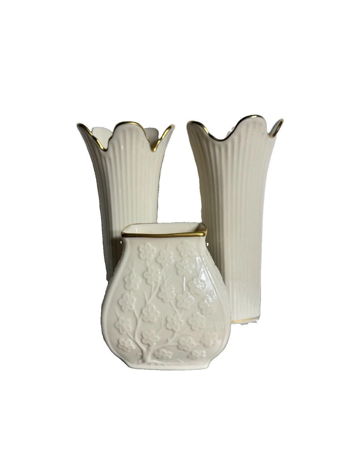 Vintage Lenox Meridian Ivory Gold Trim Porcelain Vases Set of 3 USA Vintage Lenox Meridian Ivory Gold Trim Porcelain Vases Set of 3 USA