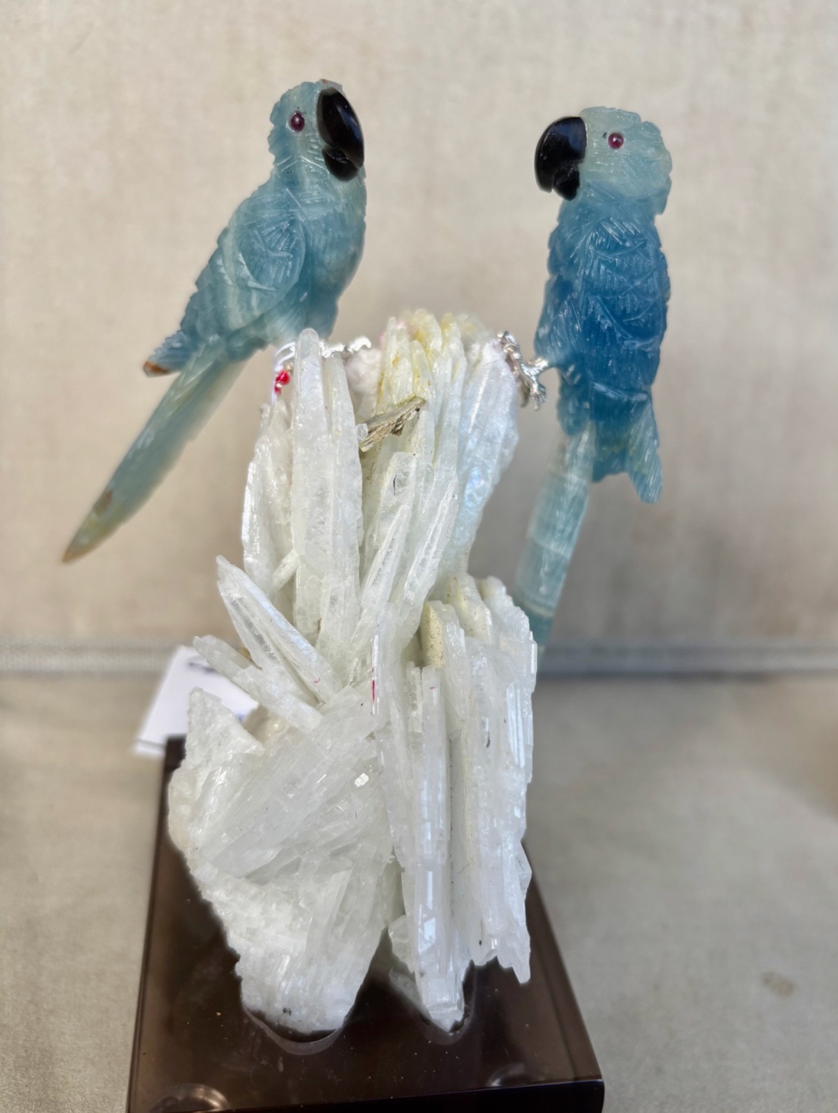 Blue Calcite  Macaw Couple on Albite Crystal 5 1/2"Peter Muller