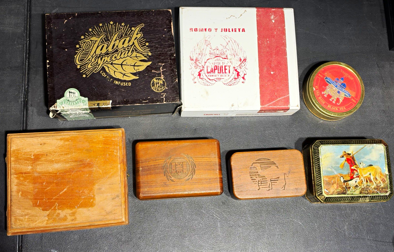7 Pc Vintage Style Empty Box Tin Lot Wooden Metal Collectible Storage Decor 7 Pc Vintage Style Empty Box Tin Lot Wooden Metal Collectible Storage Decor