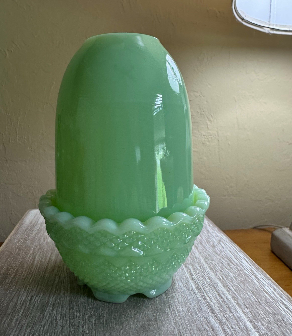 Vintage Fenton Glass Jadeite Fairy Lamp-Perfect Vintage Fenton Glass Jadeite Fairy Lamp-Perfect