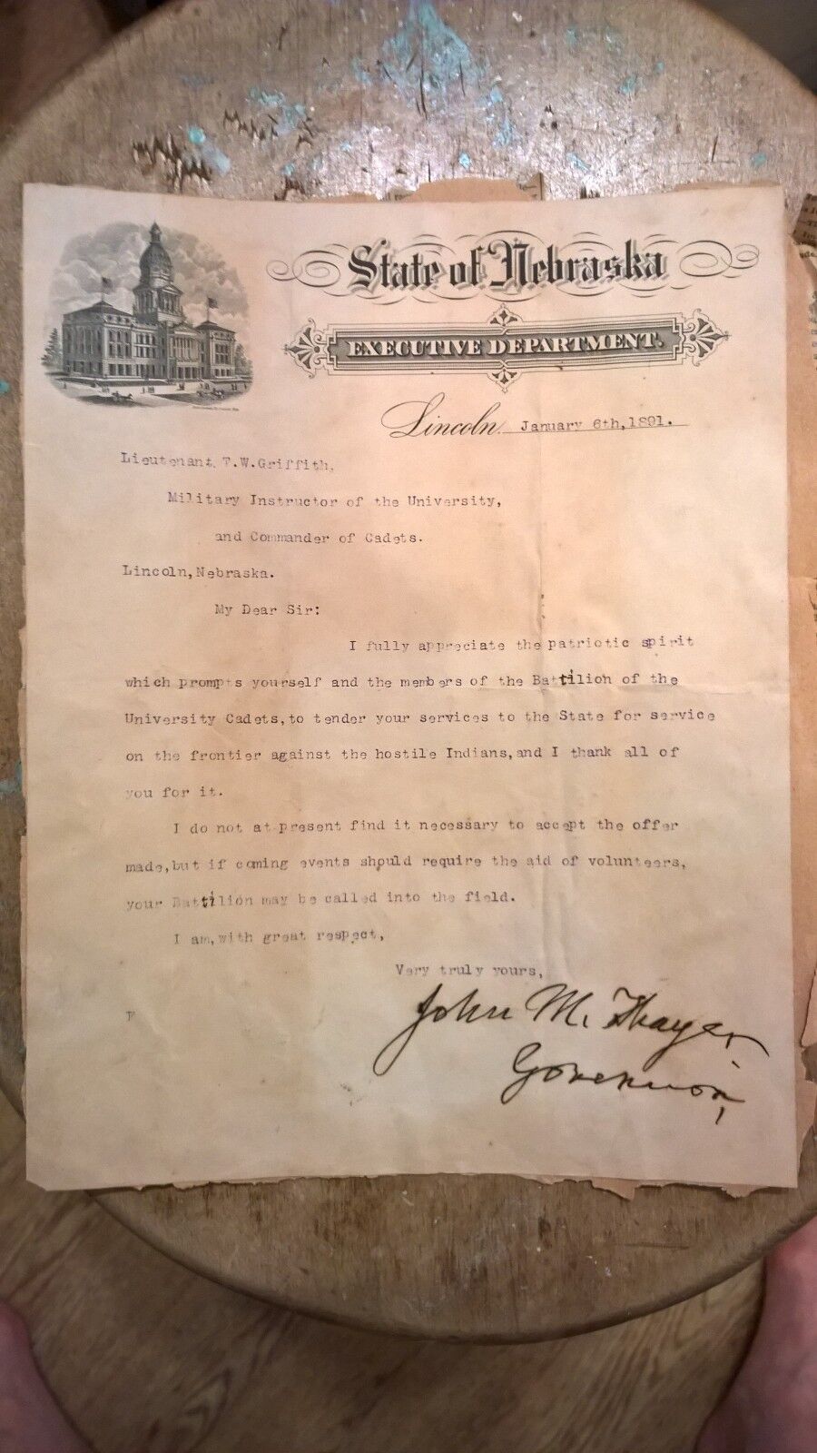 1891 signed letter by former Civil War General John Mayer