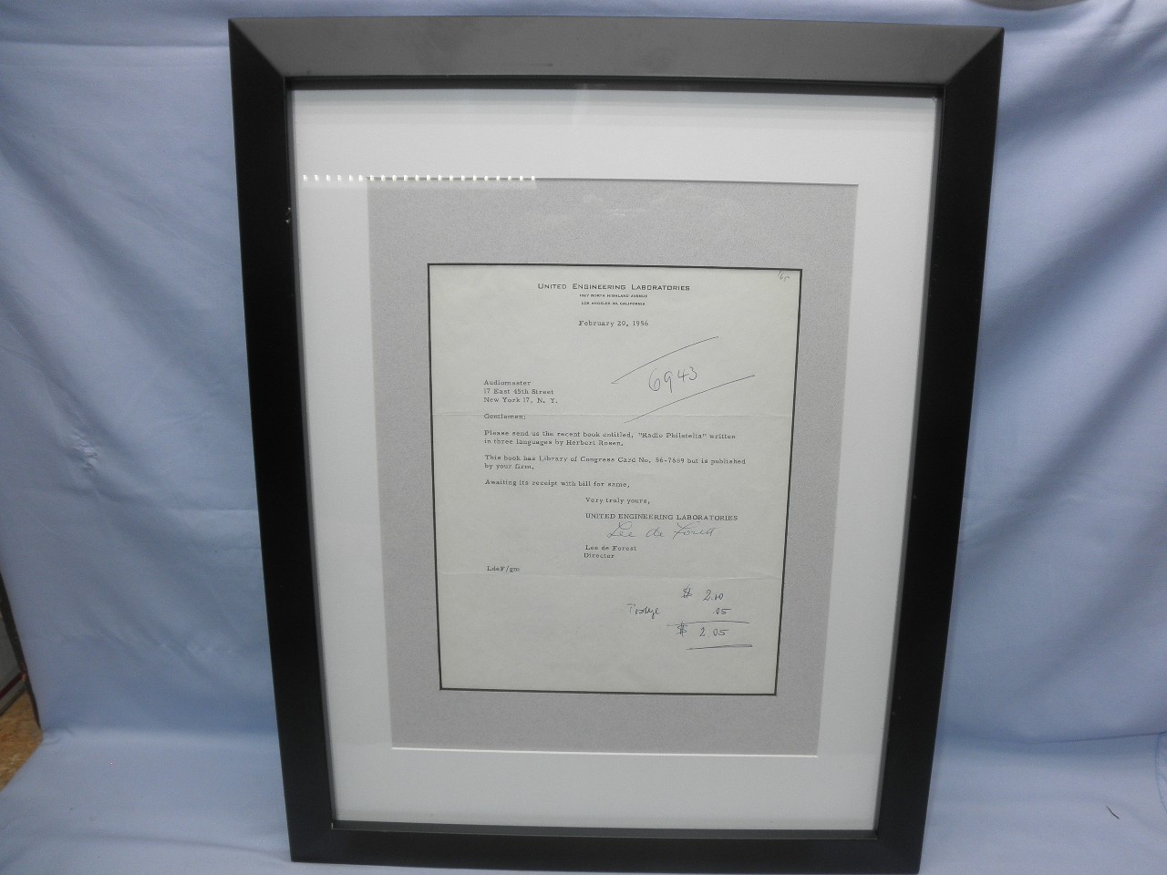 Framed Letter Signed by Audion Tube Inventor LEE DEFOREST -RADIOORPHANAGE