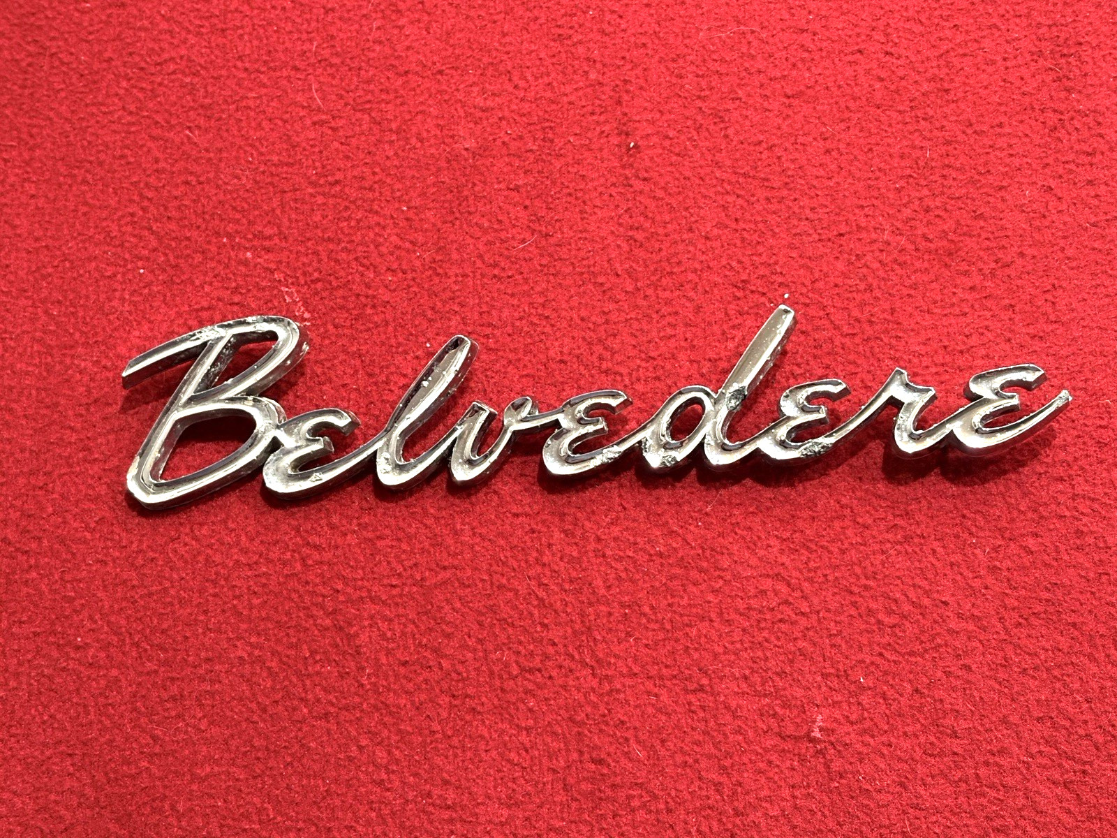 Vintage Mid-Century Plymouth (PMC) "Belvedere" Chrome side panel Script-#1903998
