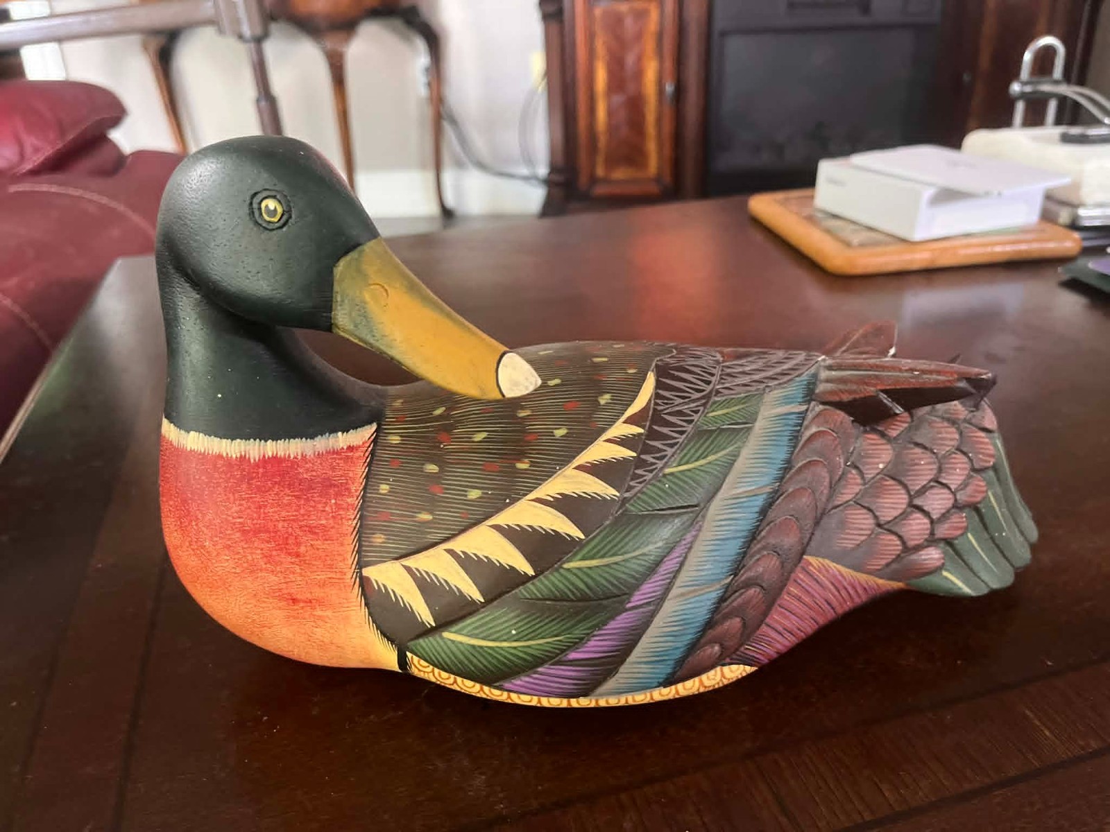 DECORATIVE HANDCARVED SOLID WOODEN DUCK