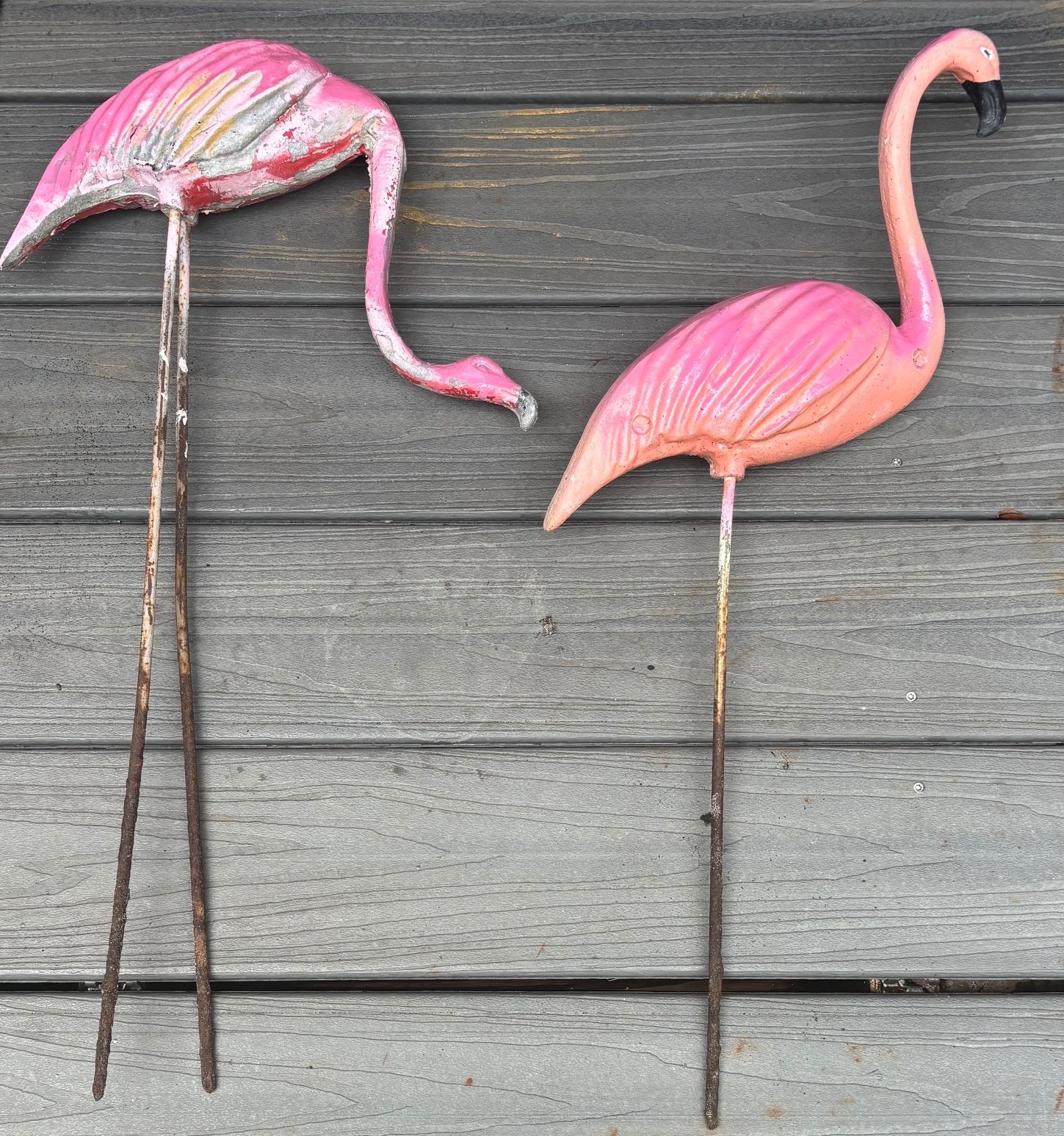 Vintage 1940s Florida Cast Aluminum Lawn Flamingos