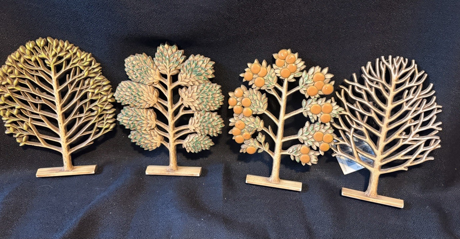 Syroco Vintage Wood Gold Floral Wall Hangings Four Seasons, 8", Set of 4